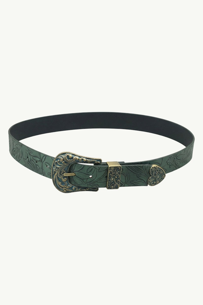 Vintage Leaf-Print PU Leather Belt