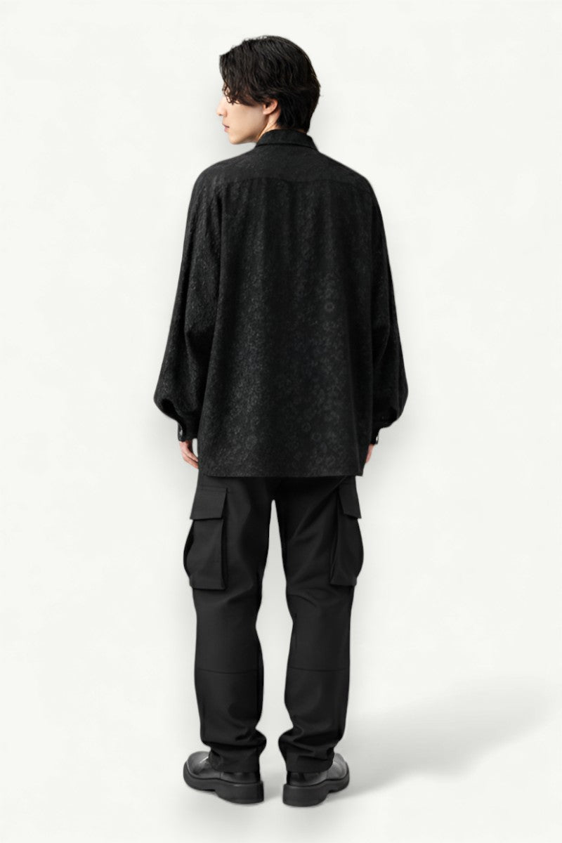 Black Jacquard Oversized Batwing Shirt