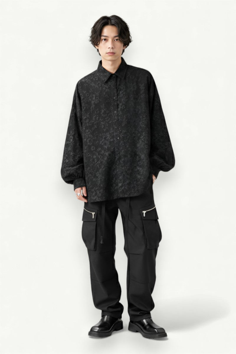 Black Jacquard Oversized Batwing Shirt