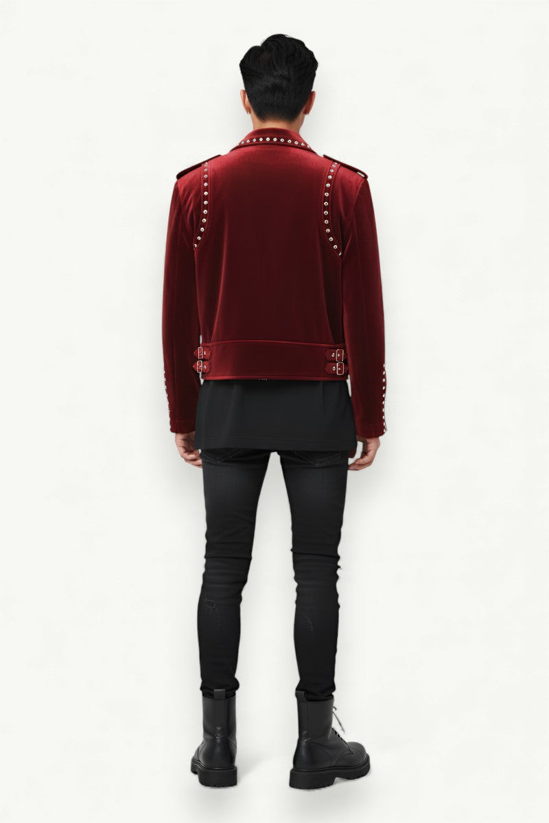 Crimson Velvet Rebel Moto Jacket
