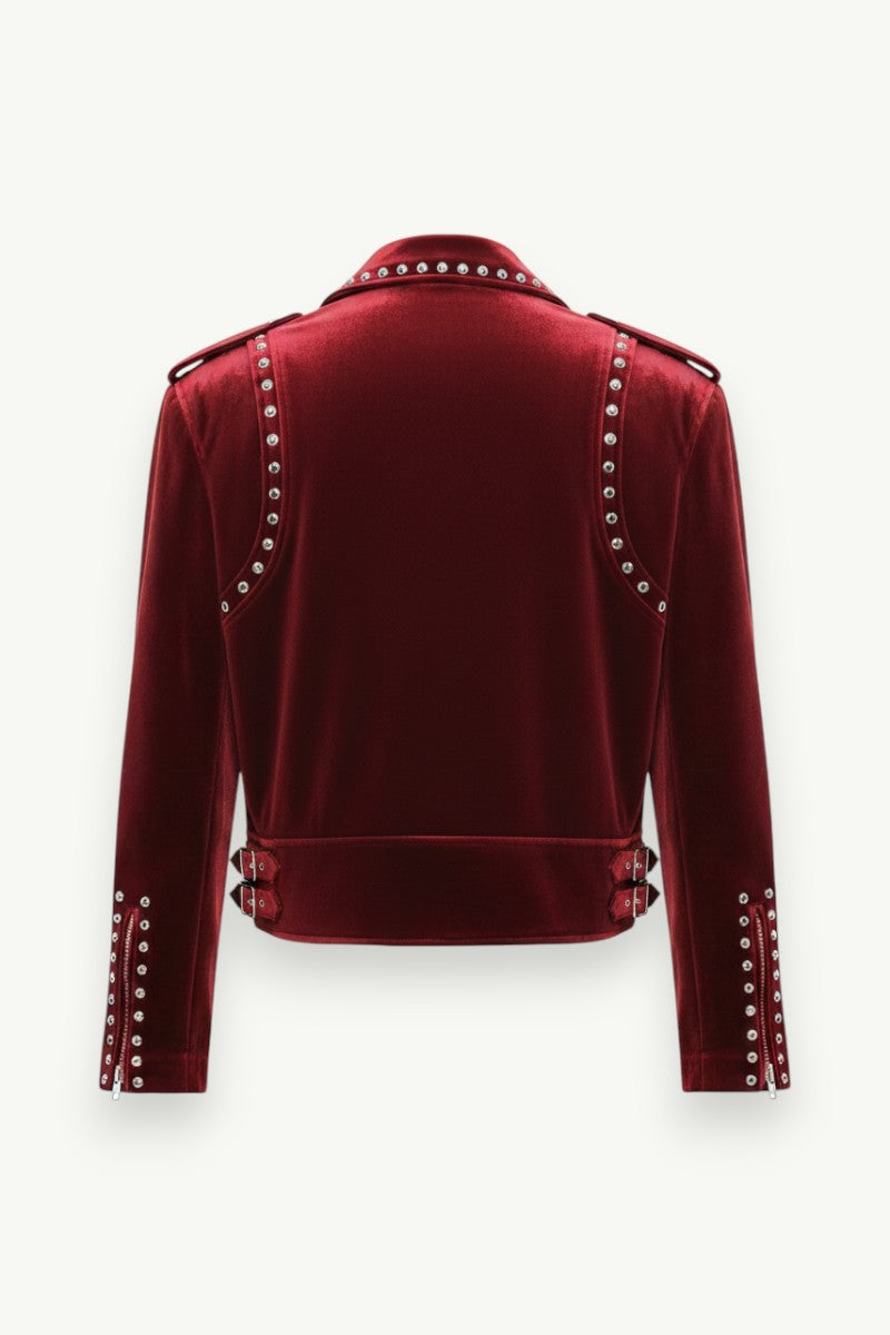 Crimson Velvet Rebel Moto Jacket