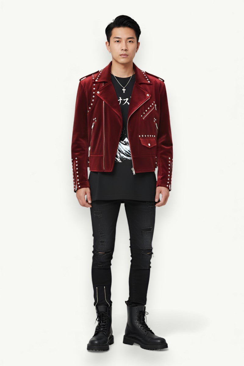 Crimson Velvet Rebel Moto Jacket