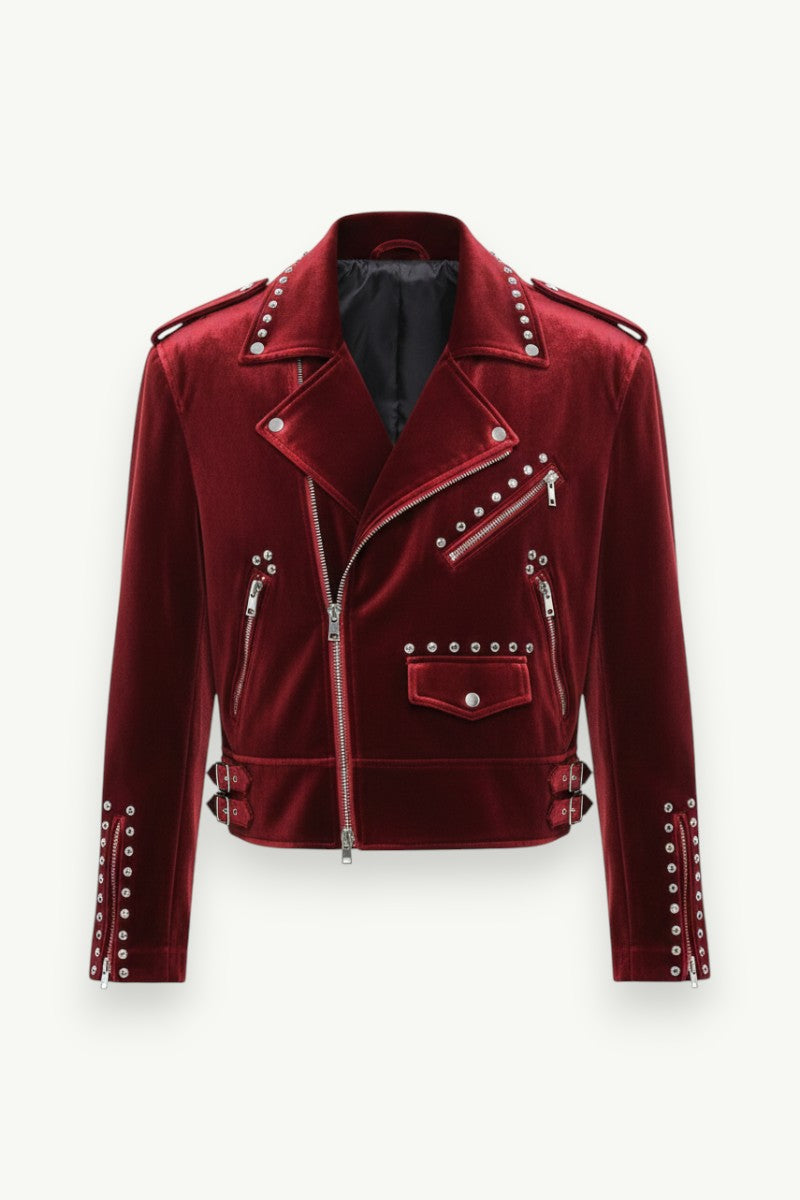 Crimson Velvet Rebel Moto Jacket