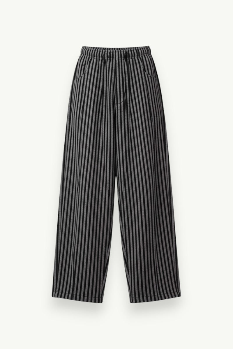 Gothic Striped Wide-Leg Drawstring Pants