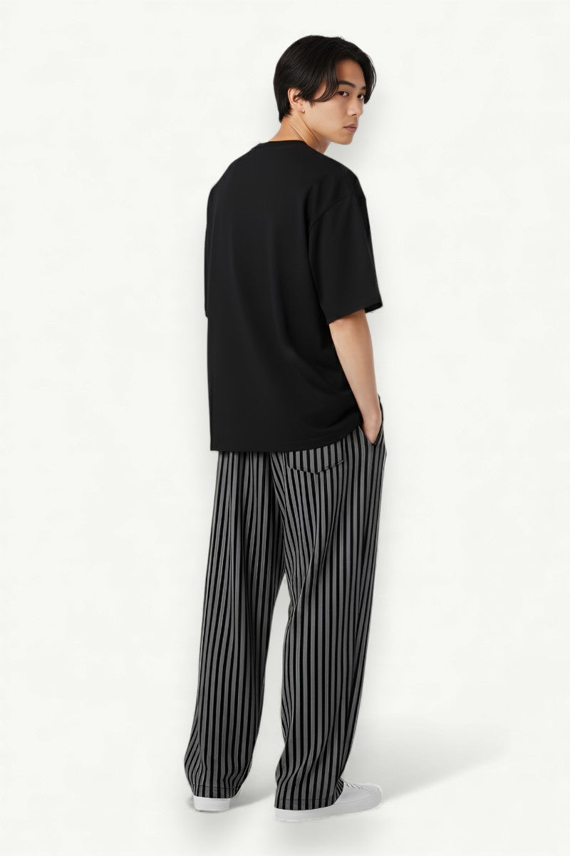 Gothic Striped Wide-Leg Drawstring Pants