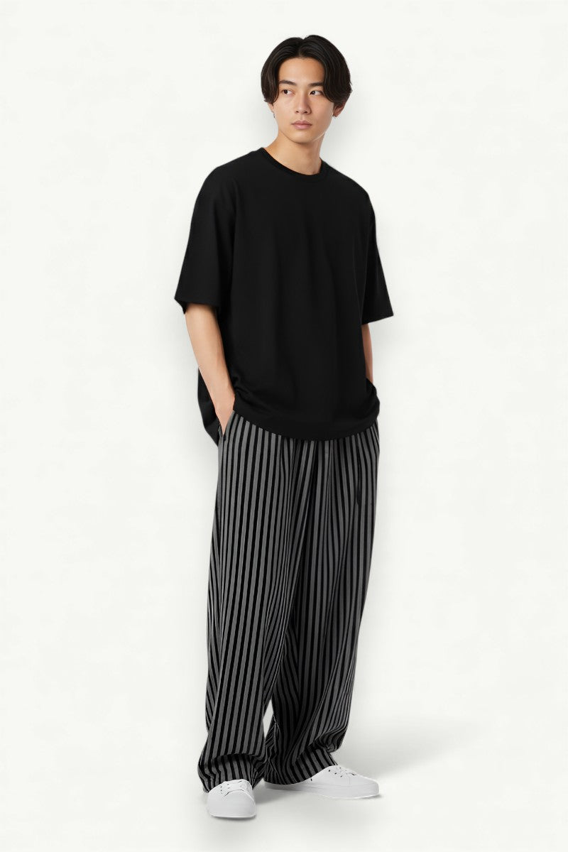 Gothic Striped Wide-Leg Drawstring Pants