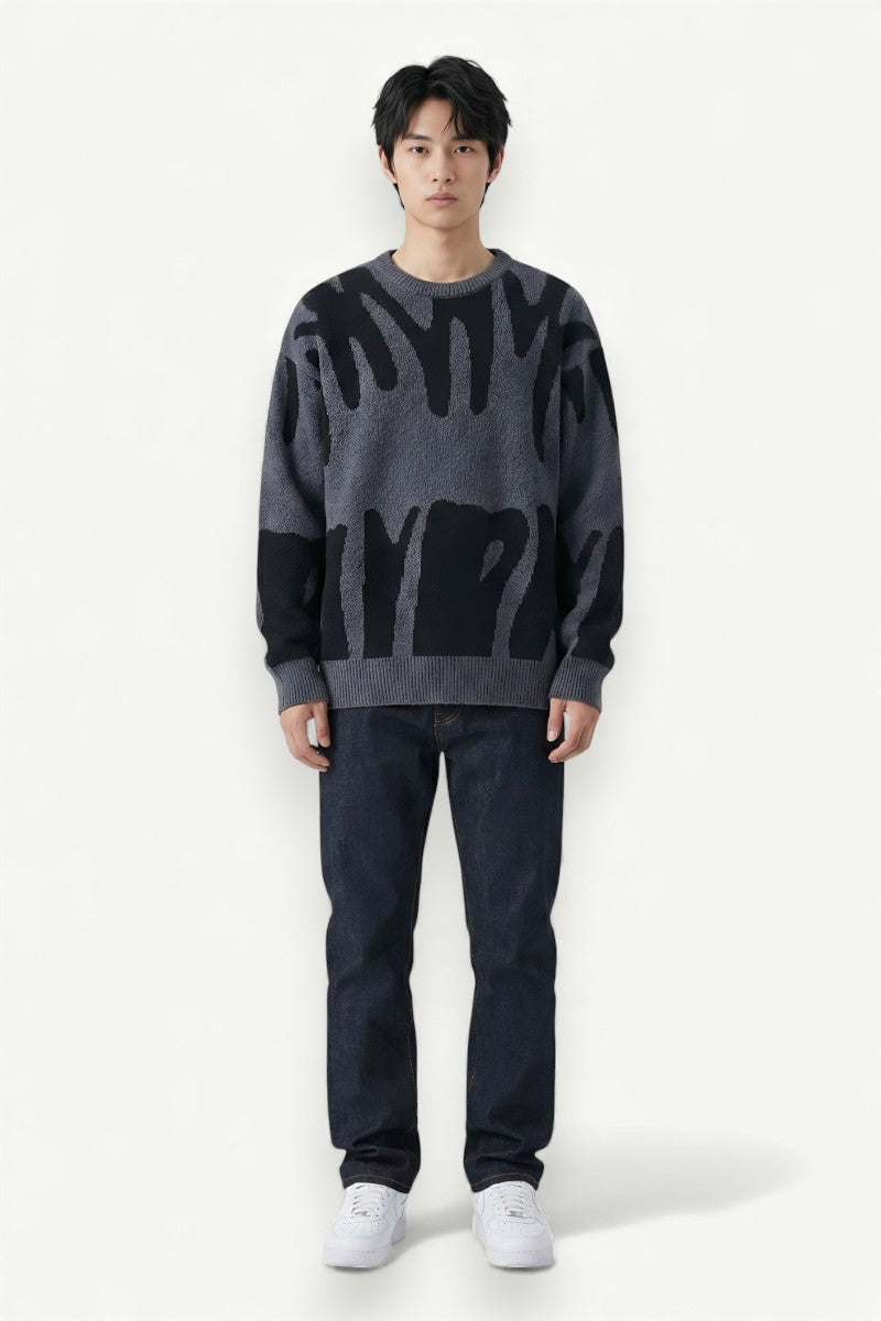 Jacquard Contrast Knit Sweater