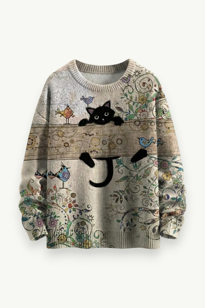 Midnight Garden Cat Knit Sweater