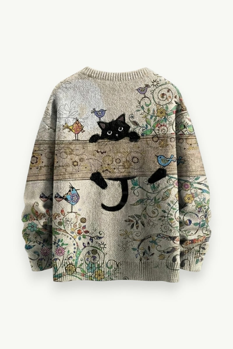 Midnight Garden Cat Knit Sweater