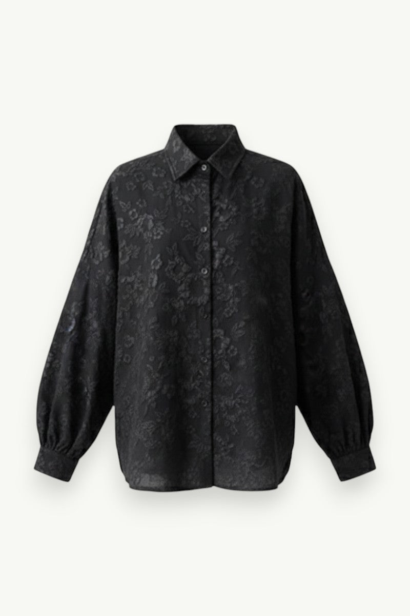 Black Jacquard Oversized Batwing Shirt