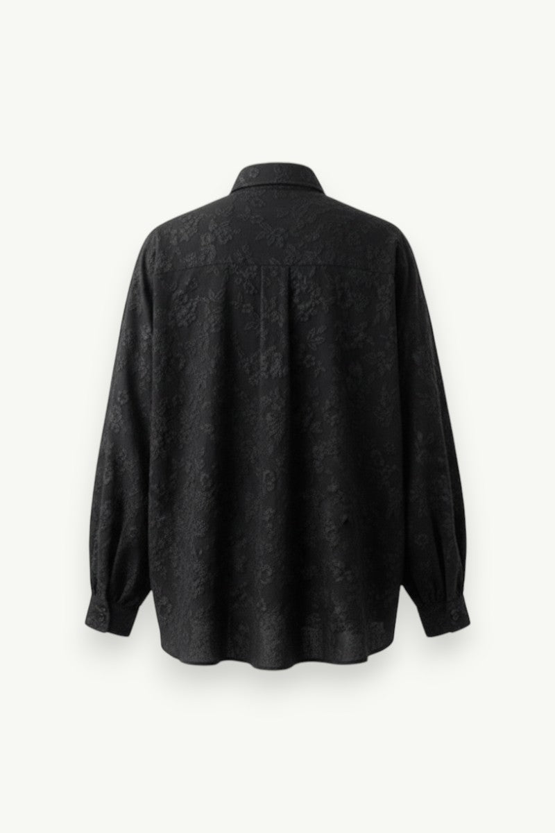 Black Jacquard Oversized Batwing Shirt
