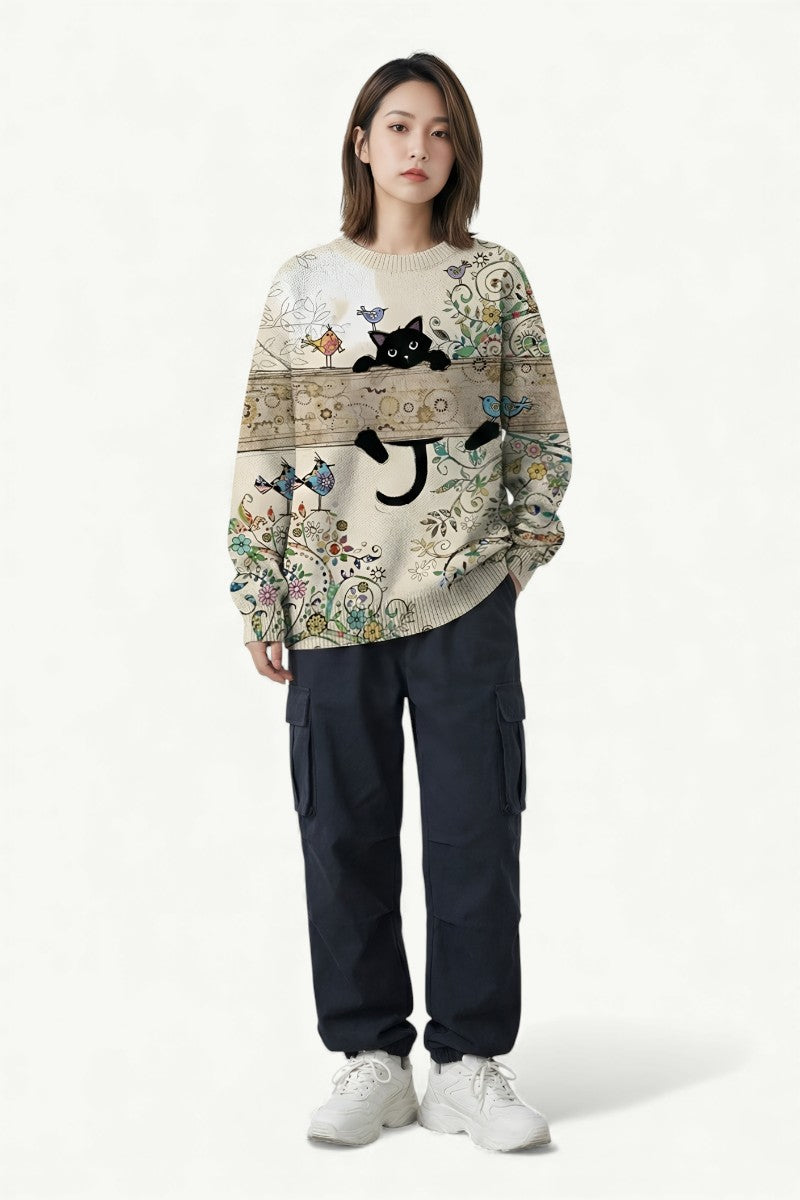 Midnight Garden Cat Knit Sweater