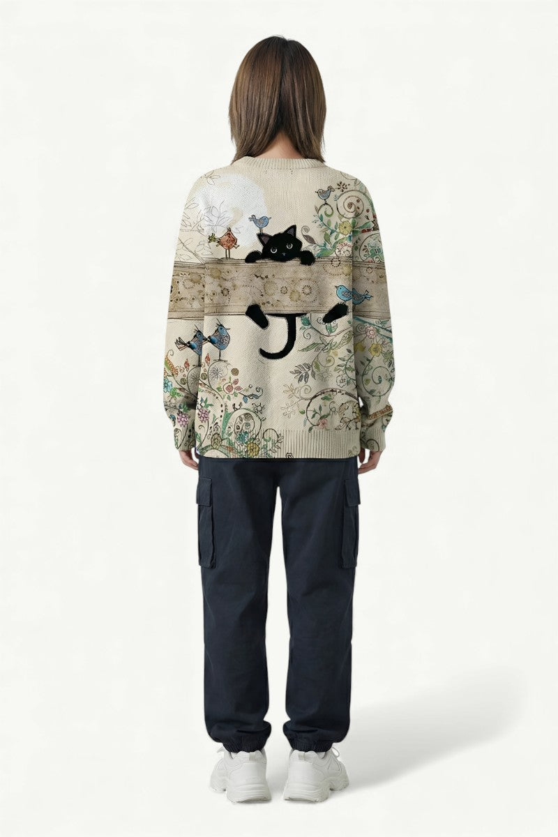Midnight Garden Cat Knit Sweater