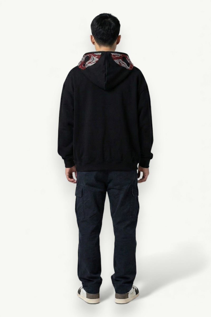 Rhinestone Grunge Zip-Up Hoodie
