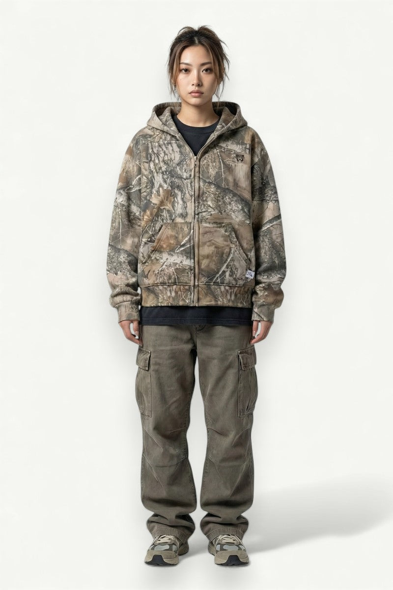Y2K Camo Oversized Zip Hoodie