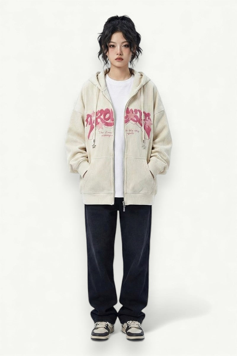 Embroidered Y2K Zip-Up Hoodie