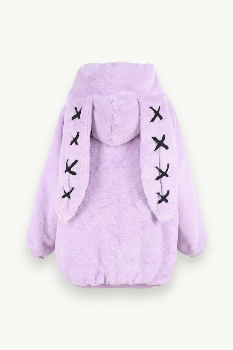 Bunny-Ear Faux Fur Hoodie Jacket