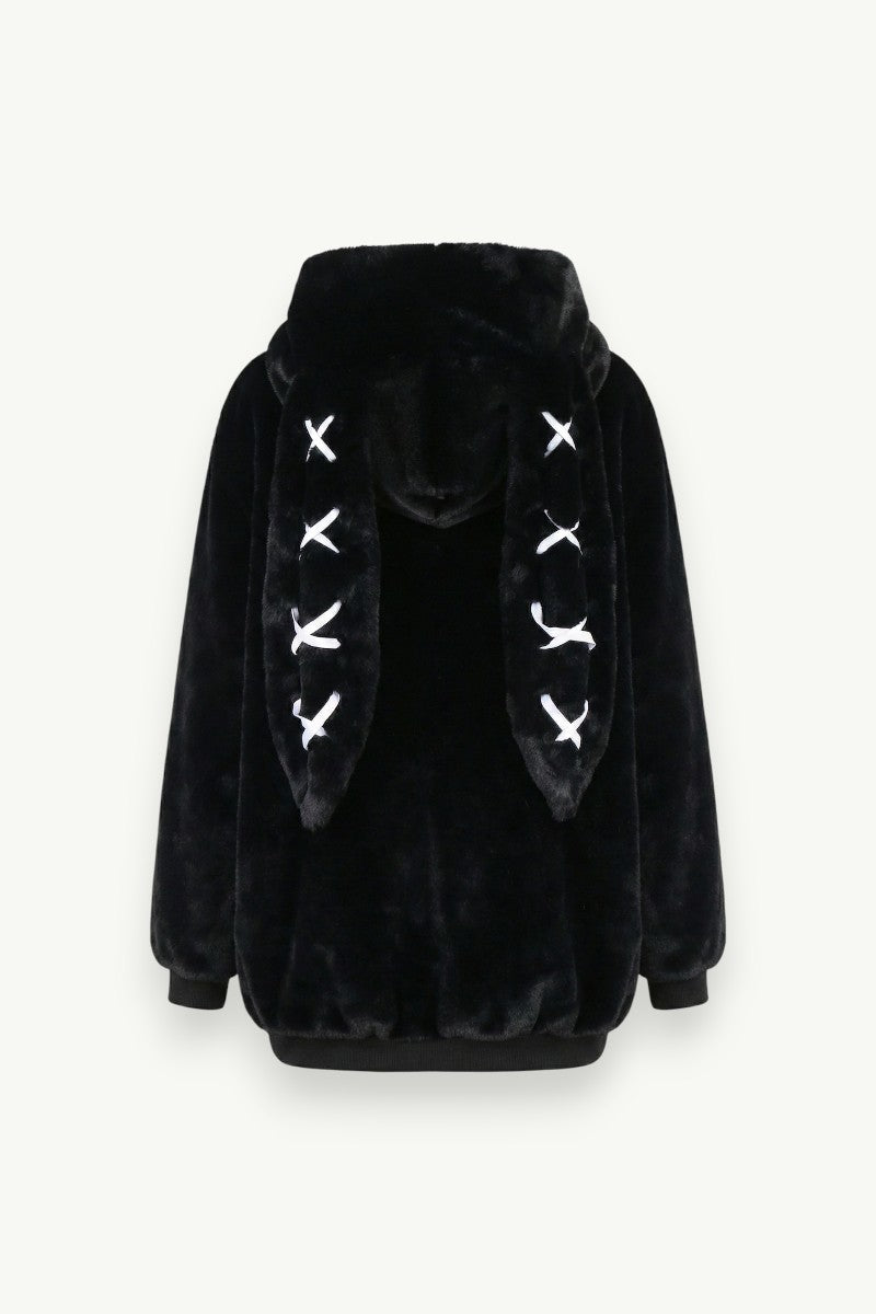 Bunny-Ear Faux Fur Hoodie Jacket