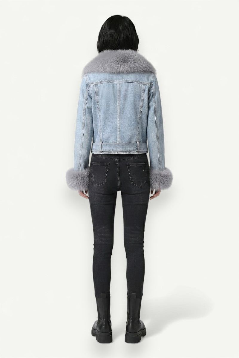 Frost Luxe Fur-Collar Denim Jacket