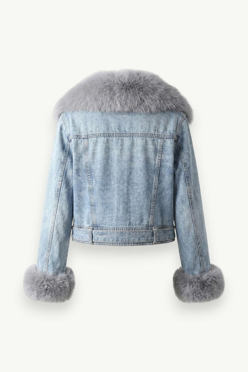 Frost Luxe Fur-Collar Denim Jacket