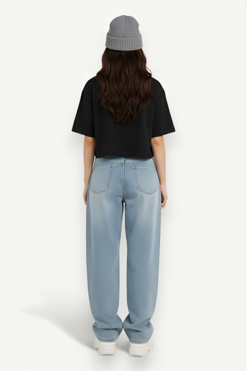 Wave-Stitch Baggy Denim Pants