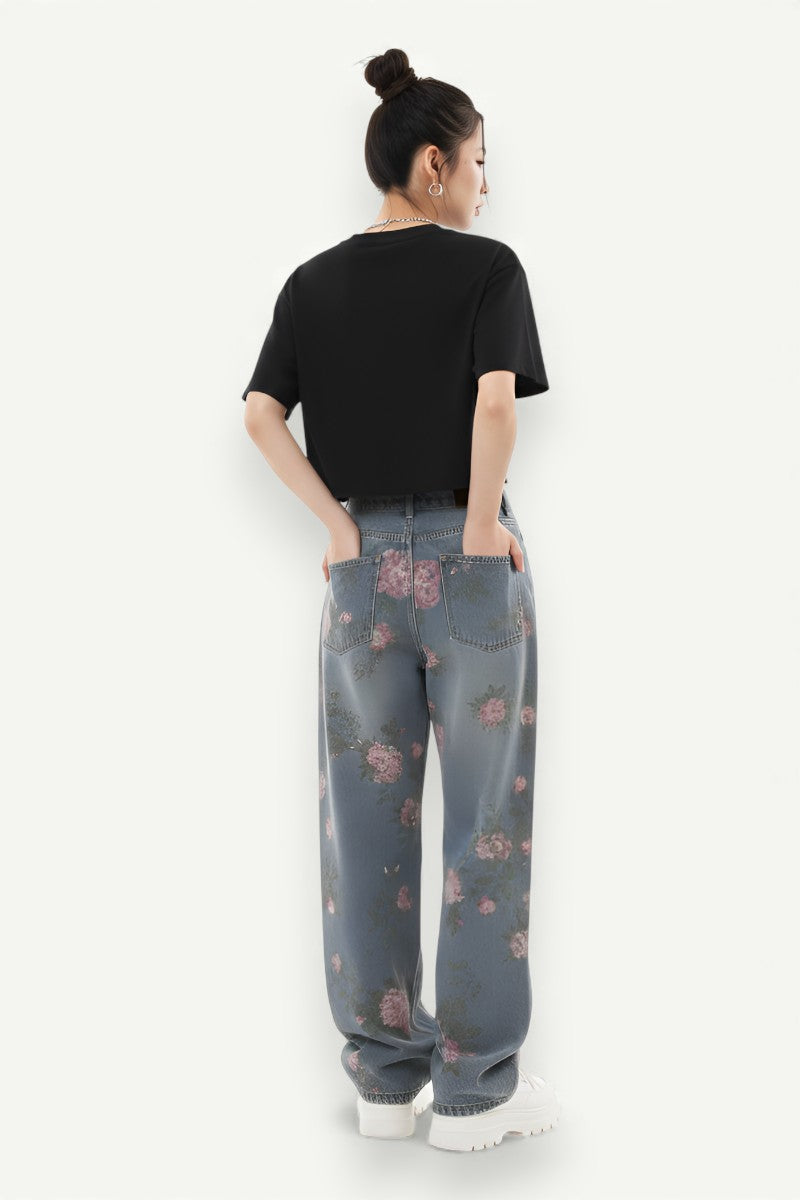 Vintage Blossom Wide-Leg Denim