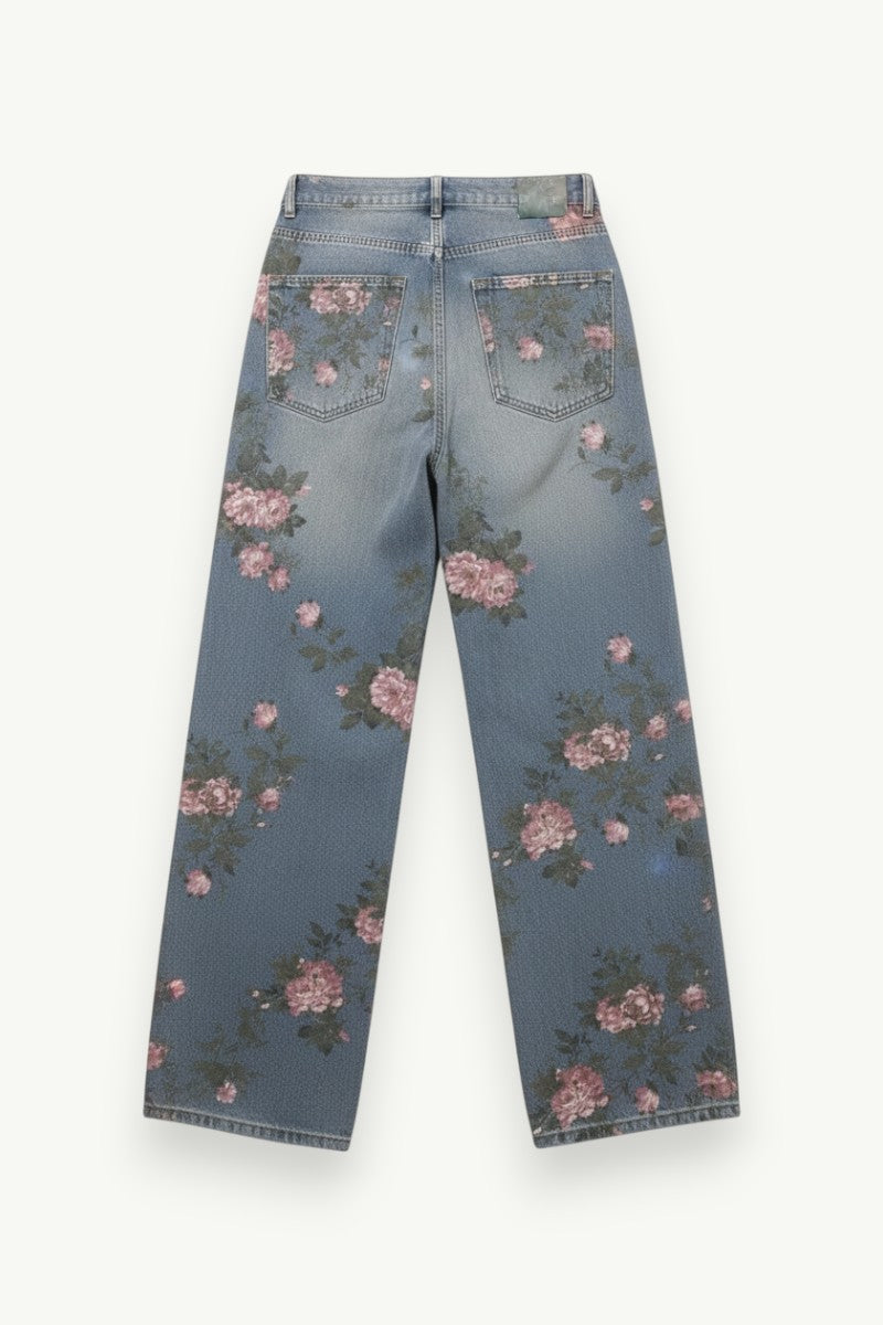 Vintage Blossom Wide-Leg Denim
