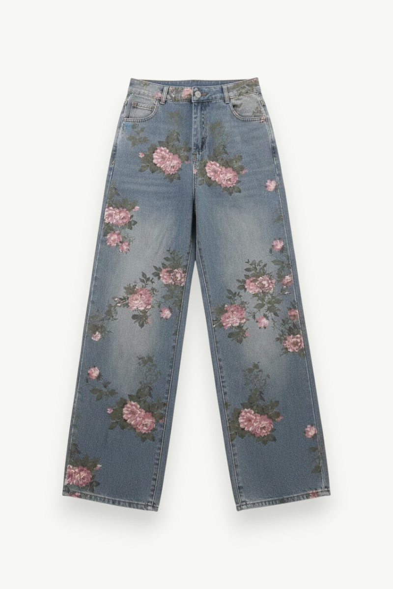 Vintage Blossom Wide-Leg Denim