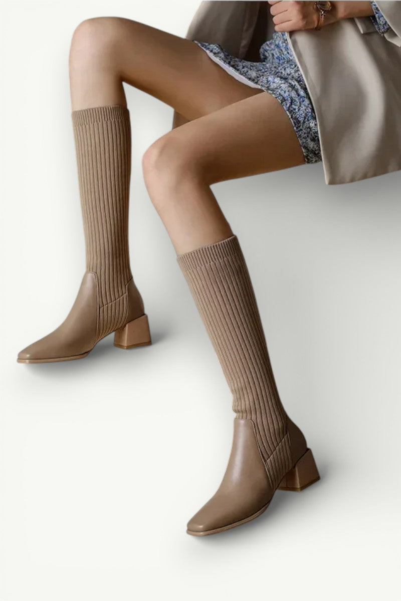 Elastic Knit Knee-High Sock Boots