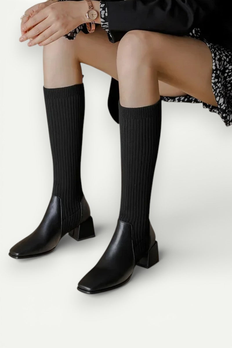 Elastic Knit Knee-High Sock Boots