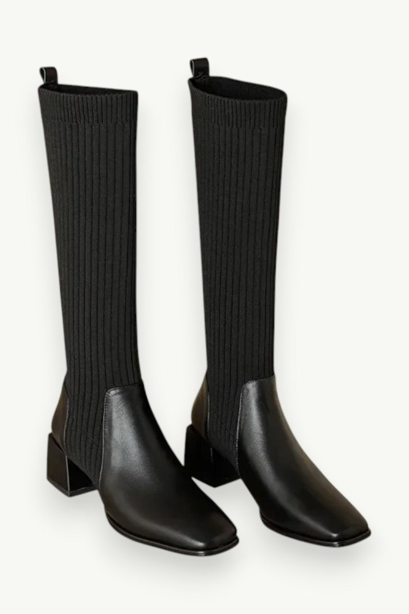 Elastic Knit Knee-High Sock Boots
