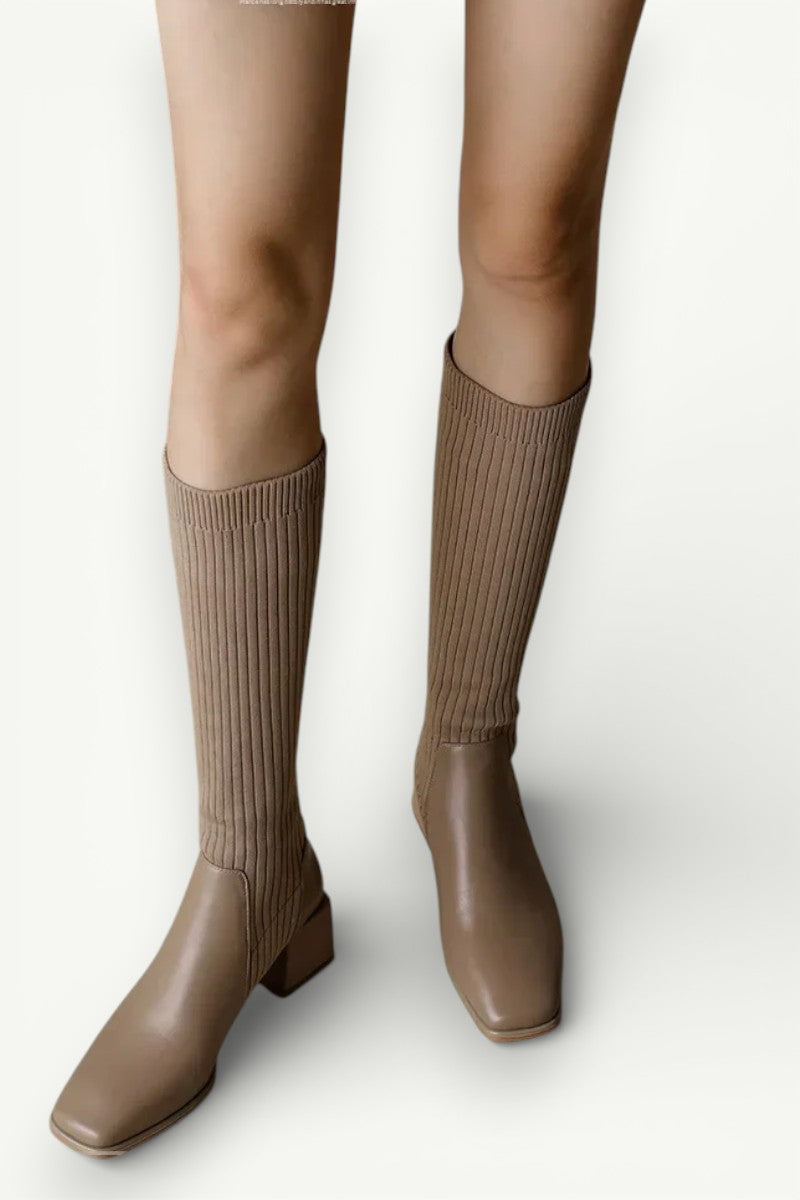 Elastic Knit Knee-High Sock Boots
