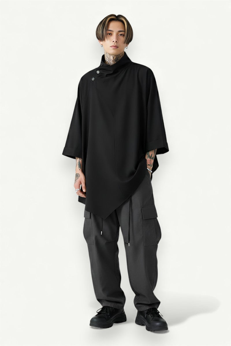 Asymmetric Black Techwear Kimono Tee