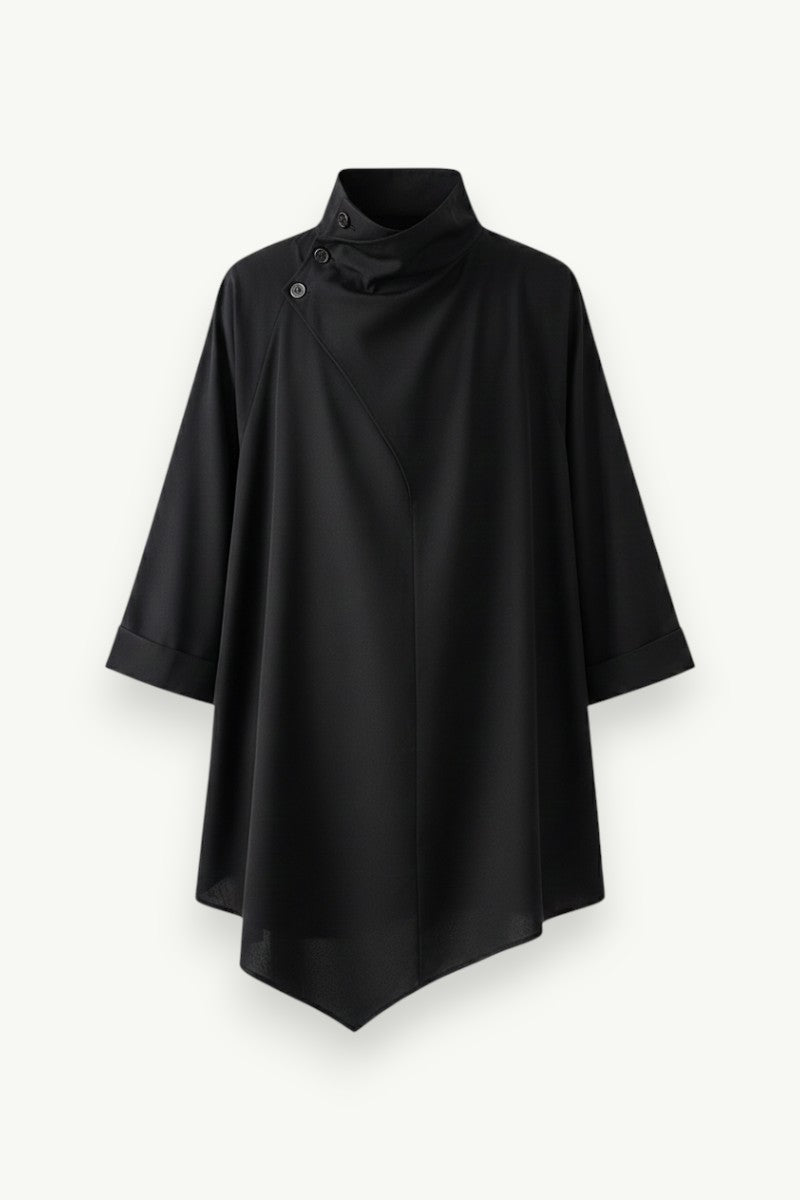 Asymmetric Black Techwear Kimono Tee