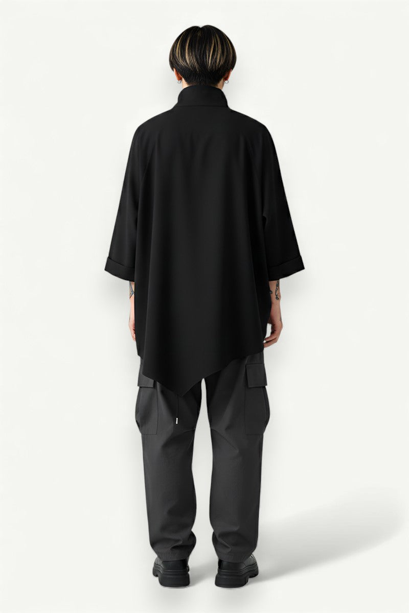 Asymmetric Black Techwear Kimono Tee