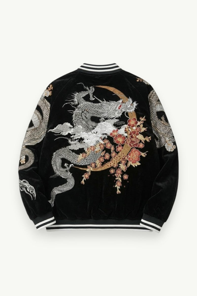 Embroidered Dragon Velvet Bomber