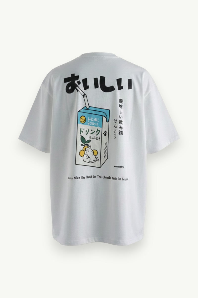 Kawaii Cat Sketch Oversized Harajuku Tee